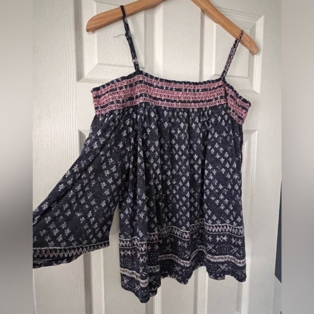 Jolt Off Shoulder Boho Peasant Top Size L Floral Smocked Bell Sleeve